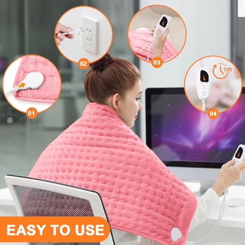 Image of Heating Pad,Electric Heating Pads,Heating Pad for Back,Pink,40x20 Inch | Heating Pads for Shoulder,Neck,Abdomen,Knee,Arms,Legs,Heat Pad for Birthday Father Mother Gift Women Men,6 Heat Settings