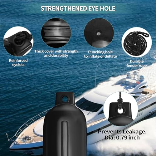image for Sailortenx Boat Fenders 4 Pack 6.5 Inch Inflatable Ribbed Marine Boat 