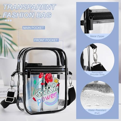 Girls Power Rose Clear Crossbody Bag Stadium Bag Adjustable Side Shoulder Bags Messenger Bag with 2 Compartments4