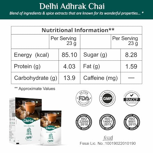 Image of Cherise Instant Tea Premix Sachets Chai Masala | Ready to Mix Delhi Adhrak Chai Powder | Ginger | Black Tea Extract | INSTANT BEVERAGE | Lemongrass | NOURISHING WELLNESS | 23g x 7 Sachets (Pack 2)