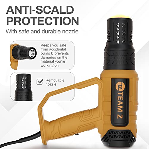 Team Z Premium Heavy Duty Heat Gun Kit With Case – Upgrade Lcd Display, Overload Protection & 10 Sec Delayed Turn Off Function - High Temp (140F – 1202F) Hot Air Gun For Vinyl Wrap, Shrink Tubing #TOP3