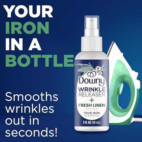 Downy Faltenlöser-Spray, All-in-One-Faltenentfernungsspray, Reisegröße, Geruchsentferner, statischer Entferner, Stoffauffrischer und Bügelhilfe für Kleidung, 90 ml, 2 Stück, knackiger Leinenduft