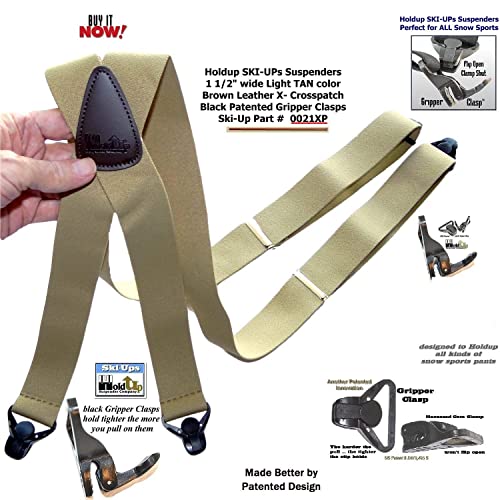 Holdup Ski-Ups Suspenders With Usa Patented Black Composite Plastic Gripper Clasps (Tan 1 1/2") #TOP1