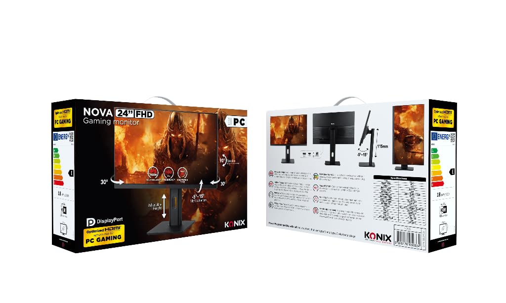 Konix Monitor Gaming Nova 24" PC, PS5, Switch 2 y Xbox Series X|S - Full HD 1080p - 180 Hz - 1 ms - FreeSync - HDMI - DisplayPort - Panel IPS