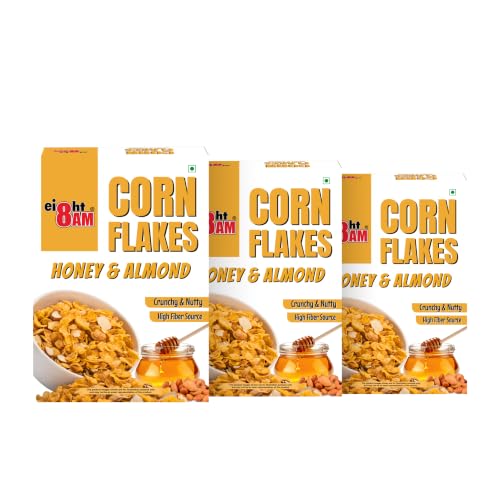 Image of 8:00 AM Corn Flakes Honey & Almond 300 Gram (Pack Of 3), No Cholesterol, Trans Fat, Artificial Additives, Source Of Fiber, Iron & Calcium, Crunchy & Nutritious Whole Grain Breakfast Cereal