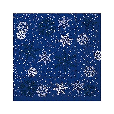 Dining Collection Christmas Cocktail Size Napkins Snowflakes Blue - 20 Count Cover