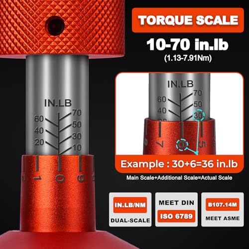 Image of 68Pcs Torque Screwdriver Wrench Set 10-70 IN.LB, Inch Pound Torque Driver | with S2 Steel Bits, 1 /4 inch Drive, Magnetic Quick-Release Adapter for Bike Repair, Mounting and Maintenance