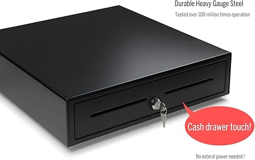 Miniatura 7 de HONEY BEAR Cajón para efectivo de 16 pulgadas, acero de calibre pesado, bandeja de 4 billetes y 8 monedas, apertura manual, apertura manual (estilo