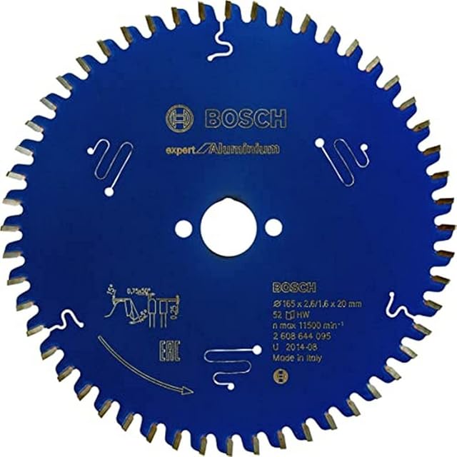 Bosch 2608644095 Circular Saw Blade Expert for Aluminium, 165mm x 20mm x 2.6mm, 52 Teeth, Blue