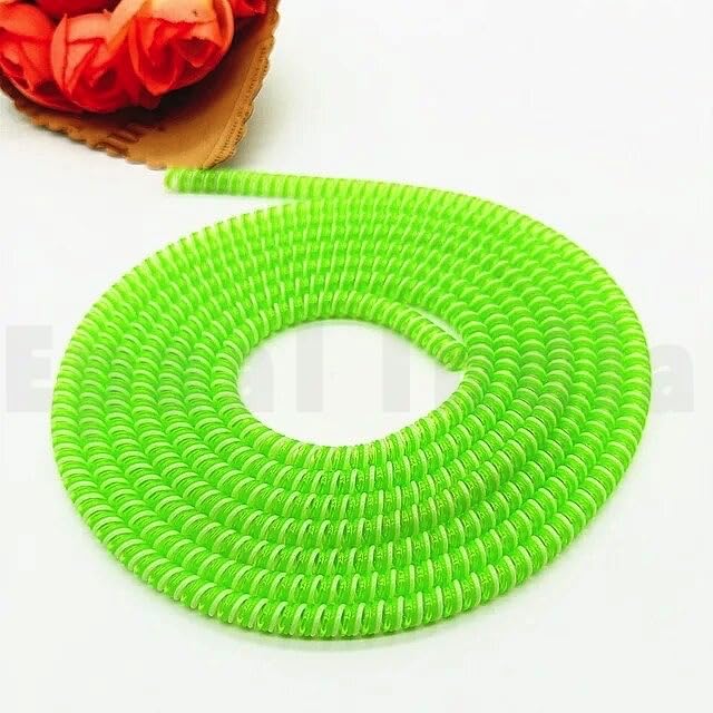 Image of J'TTON Spiral Triple Color (2 Pcs) 1.4 Meters Each-Full Size Cable Cord Charger Protector Saver Winder for iPhone & Android Charging Cables (Green)
