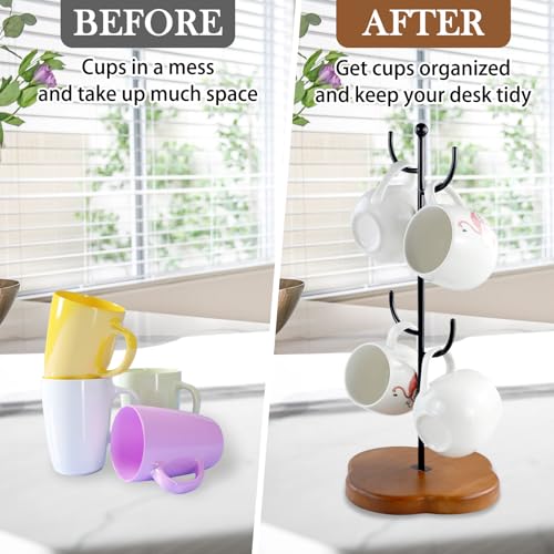OT-NVWOZR Coffee Cup Holder, Mug Tree Mug Holder with 4 Hooks, Mug Stand for Counter with Thickened Base, Black Mug Storage Rack for Kitchen Coffee Bar Accessories Tabletop Home - Image 5