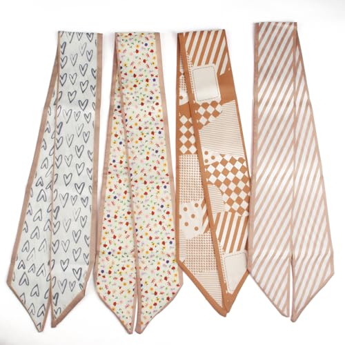 4PCS Cute Scarf Handbags, Women Head Neckerchief Purse Scar, Fashion Neckerchief Neckband for Women Wrap Fashion Gifts, Band Narrow Scarves Ribbon Satin Head Scarf