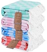 4 Packs Checkered Plaid Turkish Beach Towel Beach Blanket Sandproof Fast Drying Extra Palm Spring...