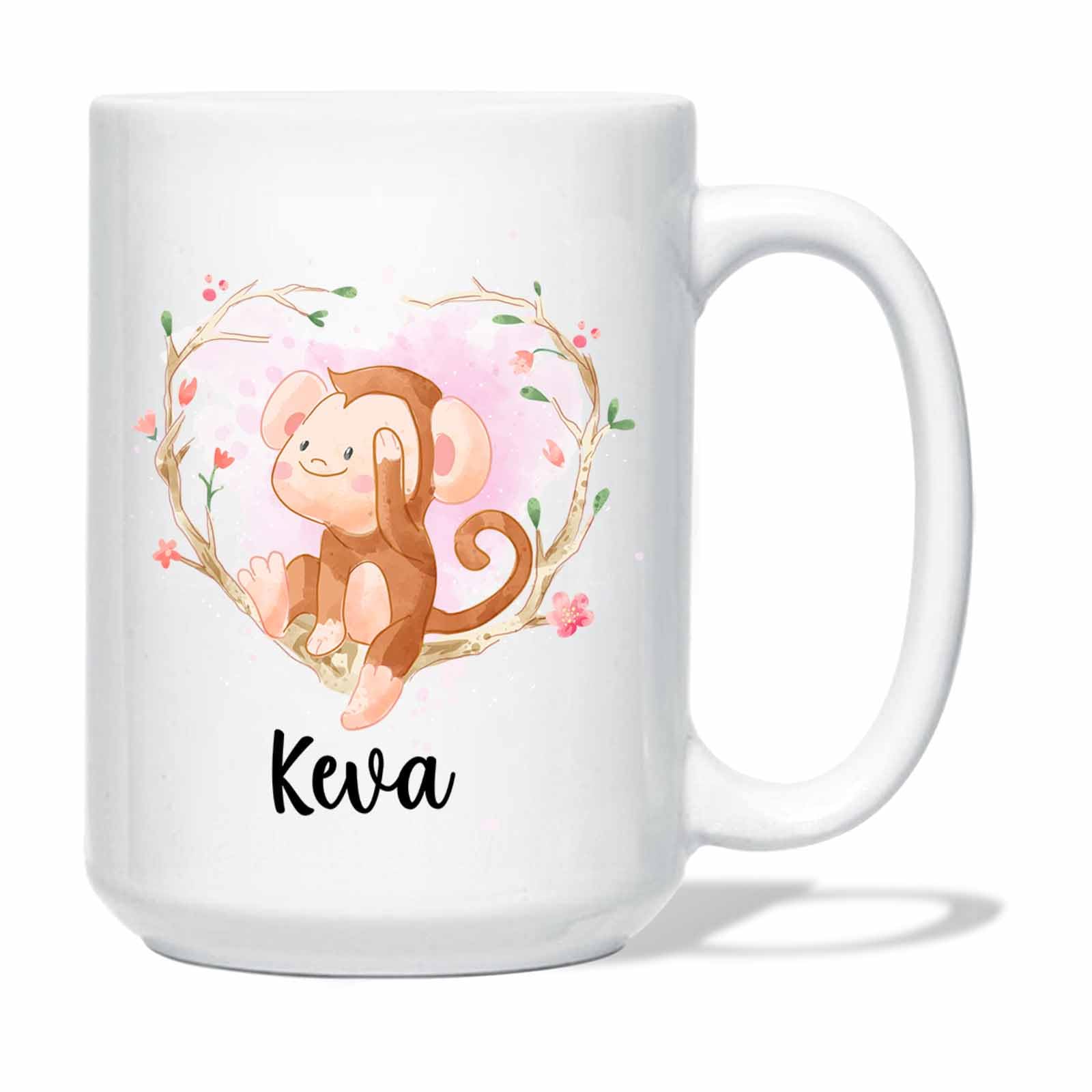 Personalized Name Monkey Cup, Monkey Ceramic Mug, Monkey Coffee Mug, Animal Gift for Monkey Lover, Present Ideas for Birthday Christmas Graduation, Animal Lover Mug, White Tea Cup 11oz, 15oz