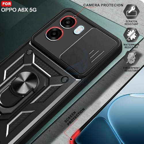 Image of AIBEX Back Cover Compatible for Oppo A6S 5G / Oppo K14X 5G / Oppo A6X 5G | D10 Tough Armor Case | Sliding Camera Shield | 360 Protection | Kickstand Ring Holder | Military-Grade Bumper Case - Black