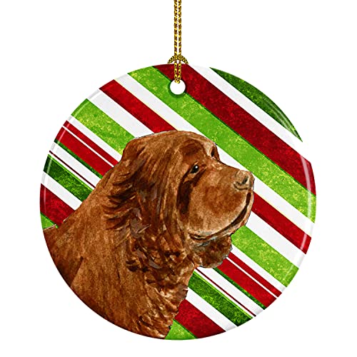 Caroline's Treasures Sussex Spaniel Candy Cane Holiday Christmas Ceramic Ornament Christmas Tree Hanging Decorations for Home Christmas Holiday, Party, Gift, 3 in, Multicolor