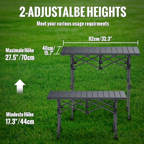 GARLLEN Mesa de Camping Plegable, 2 mesas de Picnic enrollables de Altura Ajustable con Red de Almacenamiento, Mesa de Aluminio Ligero para Exteriores con Bolsa de Transporte para Camping, Barbacoa - imagen 4