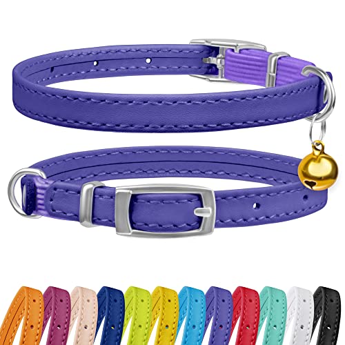 Collardirect Leather Cat Collar With Elastic Safety Strap And Bell For Boy, Girl, Kitten (Neck Fit 9"-11", Purple) #TOP2