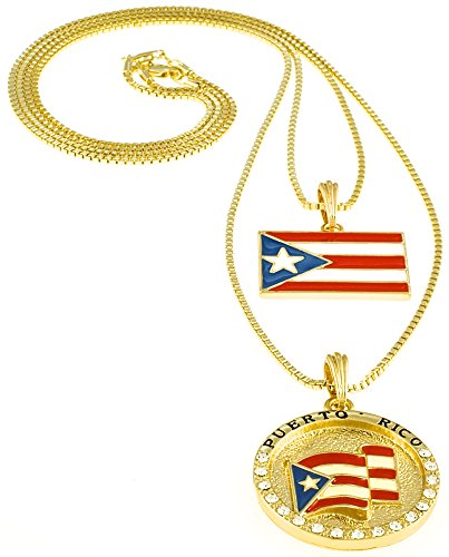 Gwood Puerto Rico Flag Pendant Set With 24 And 30 Inch Box Link Necklaces #TOP4