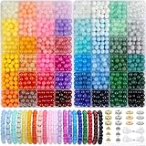 Acerich 1600 Pcs Glass Beads for Bracelets, 48 Colors 8mm Crystal Glass Beads for Jewelry Making Round Friendship Bracelet Beads Kit for DIY Crafts Holiday Gifts