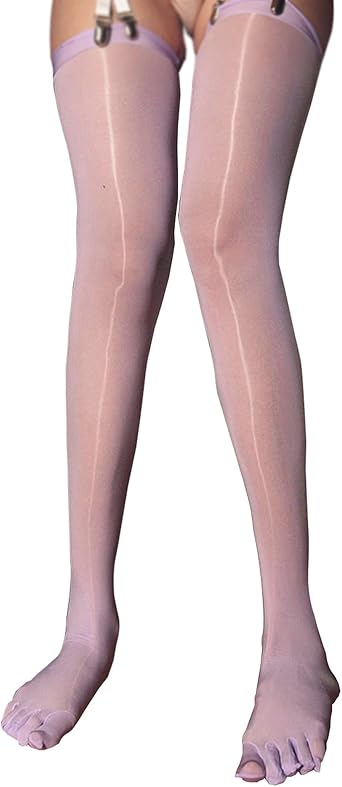 leesuo Womens Sexy 8D See Through Sheer Thigh High Shiny Glossy Silky Stockings with 5 Toes