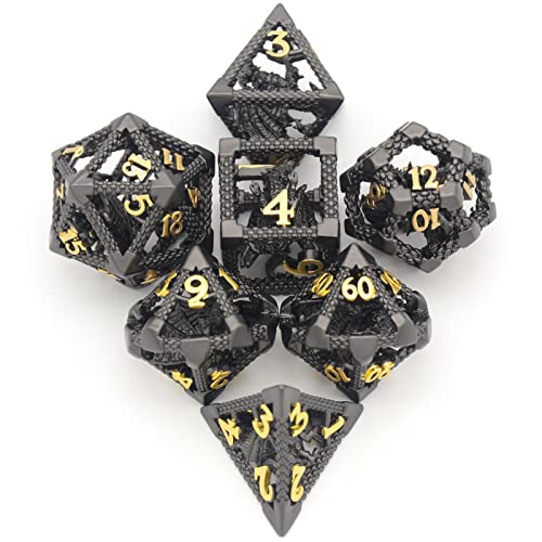 D&D Dice, Dungeons And Dragons Dice Hnccesg Metal Dice Set Polyhedral Hollow Role Playing D And D Starter Dice For Rpg Mtg Table Board Games Pathfinder Warhammer Shadowrun Yahtzee (3D Black) #TOP1