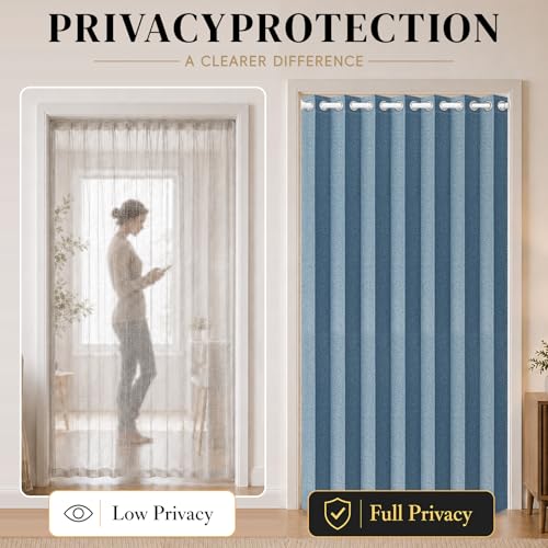Image of AJAZZ Blackout Accordion Door with Curtain Rods Adjustable 28-63 inch Long, Closet Door Curtain Total Privacy Sound Proof Curtains Suitable for Bedroom Doorway Curtain Set, 1 Pack, W72 x L80 in, Blue