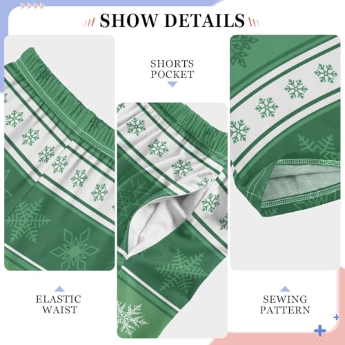 Boys' Pants Christmas Snowflakes Nice Green White Long Bottoms Jogger Pants Elastic Waist Trousers with Pockets S-XL4