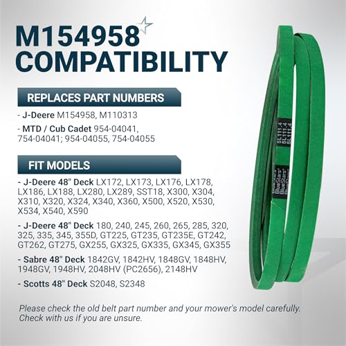 Image of [Upgraded Grip120] BlueStars M154958 Secondary Deck Belt 5 /8 inch x 111.4 inch | For 48 inch Mower Deck J-Deere GT235 X300 X320 345 325 180 245 265 GX345 LX280 GT275 Replaces 954-04055 754-04055 Aramid Cord