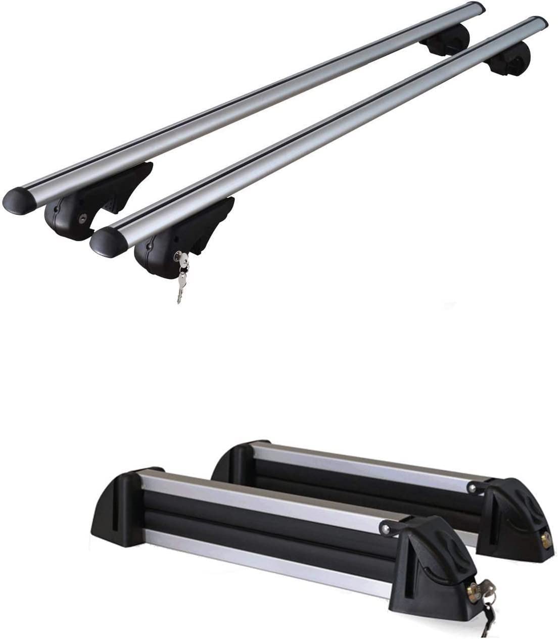 Barre Portatutto in alluminio + Portasci 4 paia di sci o 2 snowboard per JEEP COMPASS II dal 2017 in poi con railing integrati