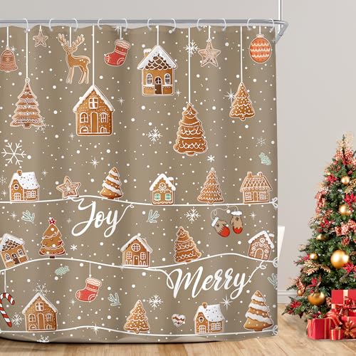 Image of Riyidecor Merry Christmas Happy Xmas New Year Bathroom Shower Curtain Set