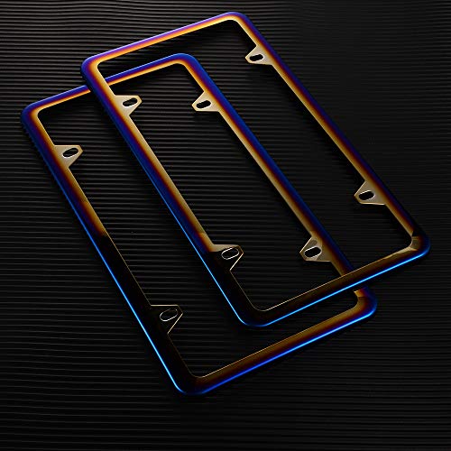 Deselen Chrome License Plate Frame, Exclusive Chameleon License Plate Covers Flowery Bluing, Mirror Polishing Finishing, 2 Pack For Car Plate (Chrome And Blue) #TOP3