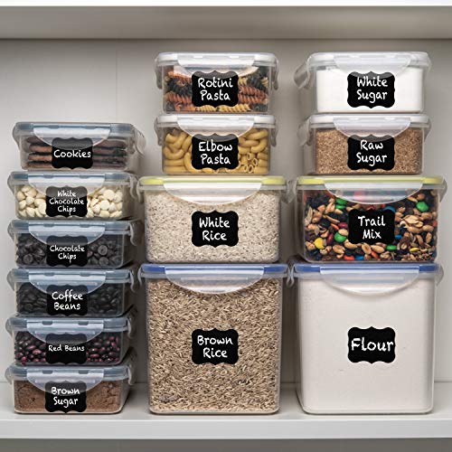 28 Pc [Set of 14] Airtight Food Storage Containers- Plastic BPA Free Kitchen Pantry Storage Containers for Sugar, Flour & Baking Supplies - Dishwasher Safe + 14 Measuring cups & Spoons + Labels + Pen - Thumbnail 2