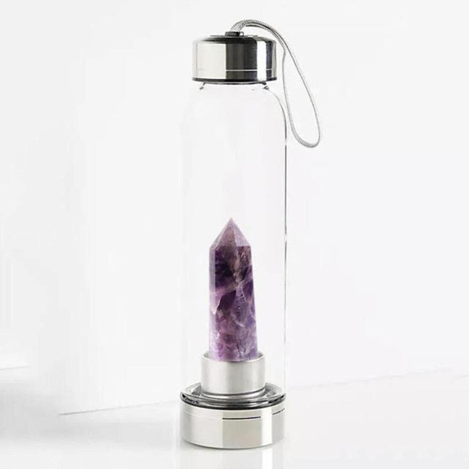 Bouteille d'eau Bouteille d'eau en Verre De Quartz, Bouteille Directe À Boire De Verre Verre Cristal Obélisque Wand Baguette Biberon Bouteille avec Corde
