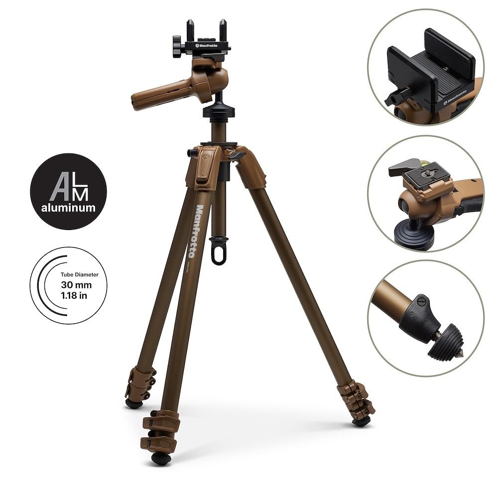 Manfrotto ALPHA S.H.O.T. Grip PRO Kit, Treppiede in Alluminio, Testa Grip Head 360 Gradi, Sella Universale per Fucili, Ottiche, Mirini, Piastra 200PL,per Tiro Sportivo,Osservazione,Attività all'aperto