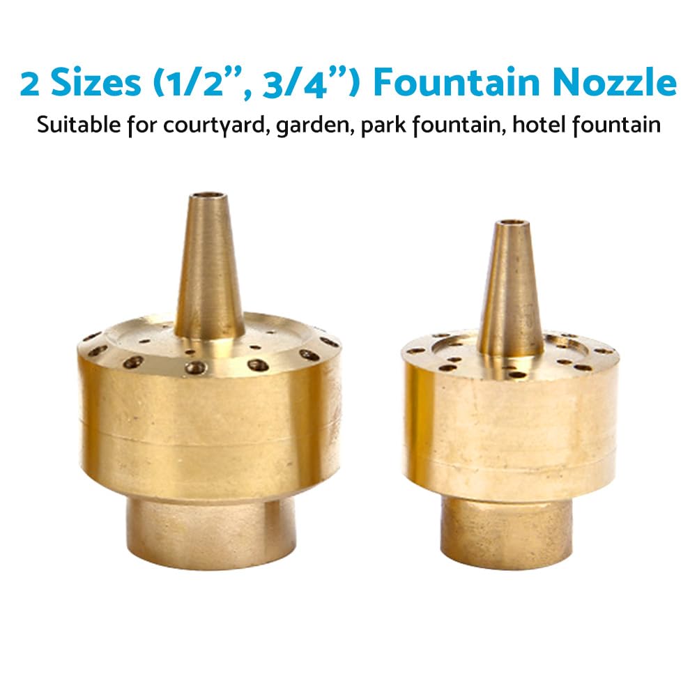 ALINREDBX 1/2'' Fountain Nozzle, Fountain Nozzle Heads, Brass Column Multi Direction Jet Pond Fountain Water Spray Sprinkler Head Garden Outdoor Decoration