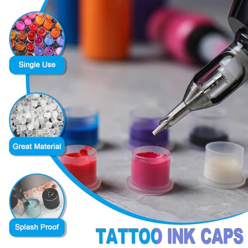 Image of Emalla 1000Pcs Medium Tattoo Ink Caps Disposable Tattoo Ink Cups with Base | #14MM Plastic Tattoo Caps Pigment Container Ink Caps Self Standing Ink Cups for Tattoo Ink Tattoo Supplies Tattoo Accessory