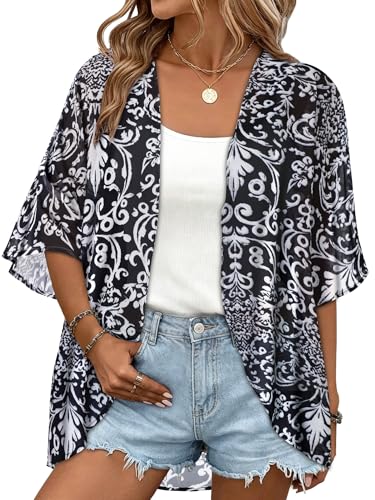 Image of Women Kimono Cardigans Casual Summer Tops Cover up Open Front Floral Print Resort Wear 2026