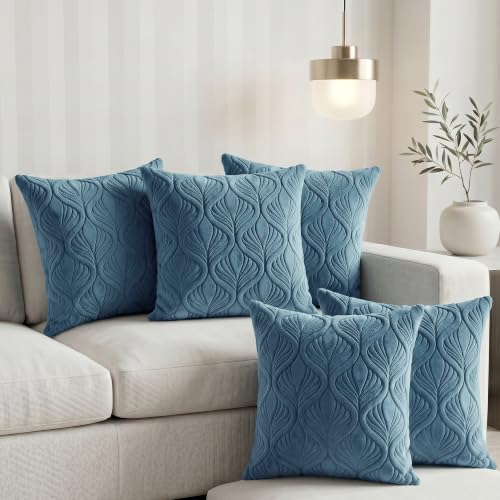 Image of Yellow Weaves Jacquard Cushion Covers | Sofa Cushion Covers | Throw Pillow Cover for Sofa, Couch, Living Room| Removable & Washable | 16x16 Inches, Set of 5 (Teal Blue)