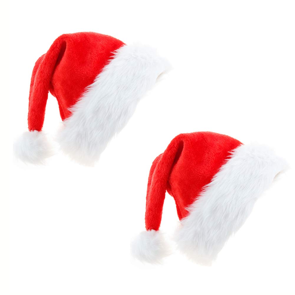 YAMEE 2 Packs Unisex Santa Hats for Adults Childs Soft Plush Christmas Hat Xmas Holiday Hat New Year Festive Holiday Party Hat
