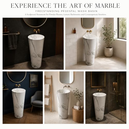 Image of Backline Pedestal Basin Without Tap Hole | Free Standing Pedestal Basin 7 Years Warranty | One Piece Basin for Bathroom /Office /Living Room /Restaurant (Size - 15 x 15 x 34 Inch)