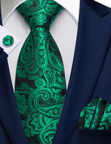 Image of Barry.Wang Men Ties Paisley Woven Silk Necktie Set with Pocket Suqare Cufflinks Formal