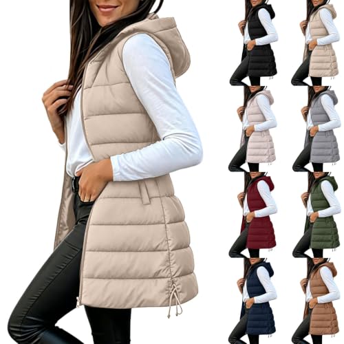 Women Long Vest Sleeveless Hood Winter Puffer Vest Outwear with Pockets - image 1