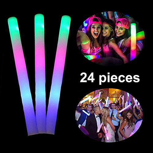 Lifbeier 24 PCS LED Foam Glow Sticks, Light up Foam Sticks 3 Flashing