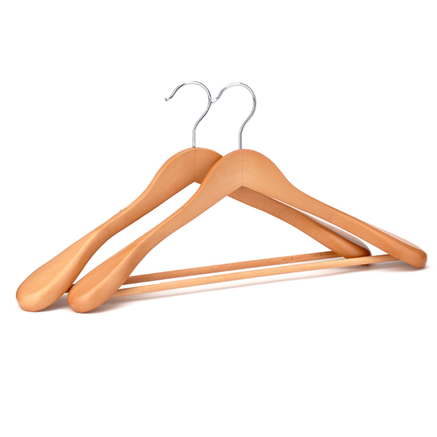 LEOPAX Solid Wooden Natural Finish Suit Coat Hangers | Wooden Hangers with Wide Shoulders | Multifunctional Hanger for Coat, Jacket, Pants, Clothes, Durable (Set of - 2)