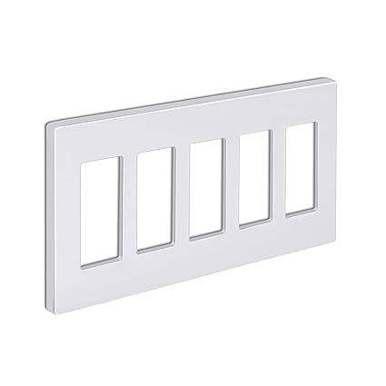 5-Gang Screwless Wall Plate, USWP6 Snow White Series, Decorator Outlet Cover, for Light Switch, Dimmer, GFCI, USB Receptacle, UL Listed