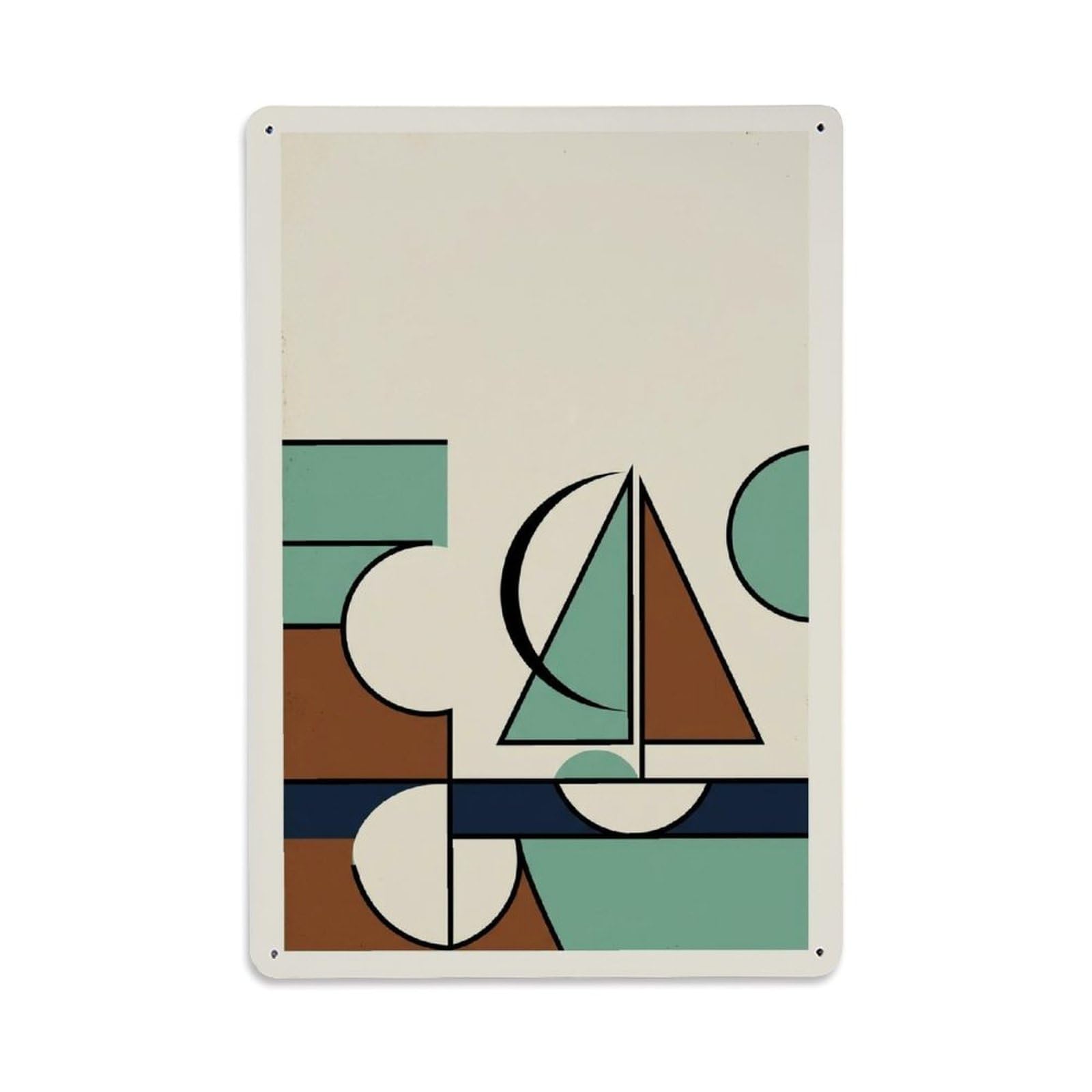 Seaside Sailboat Retro Nautical Blocks Rounded Forms Metal Tin Sign Plaque Wall Decor for Cafe, Man Cave, Club Bar, Office, Home Garden Round Metal Poster 8x12Inch