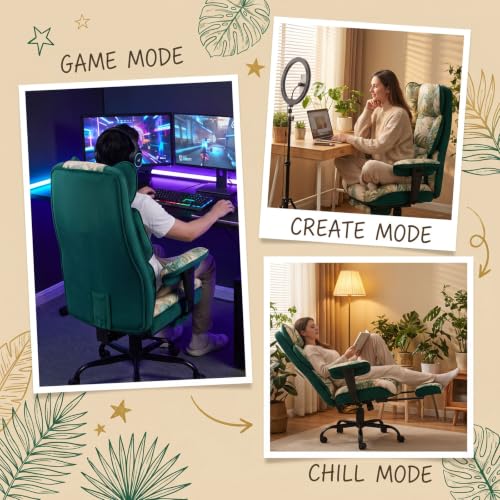 Image of Efomao Watercolor Fabric Executive Office Chair Home Foot Rest, Green