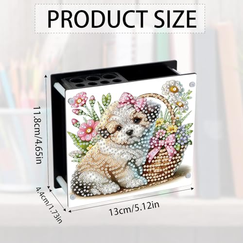 Image of DIY 5D Diamond Painting Pen Holder Organizer, Cute Puppy Dog Acrylic Pencil Cup with Special-Shaped Rhinestones, Decorative Office Supplies Storage for Home, School, Gift