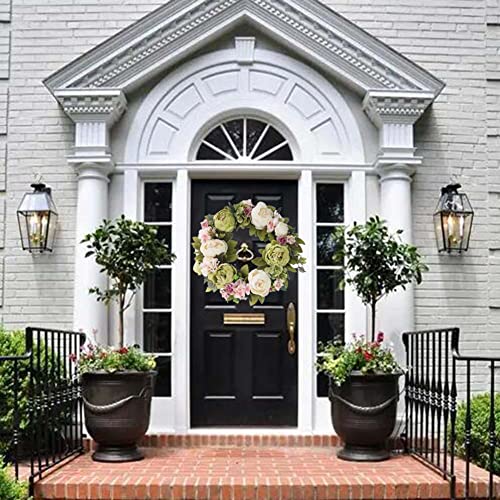 Peony Wreaths For Front Door Artificial Spring Summer Flower Door Wreath 16 Inch Fall Wreaths For Outdoor Wedding Wall Home Wreath Decor Small (Green) #TOP6